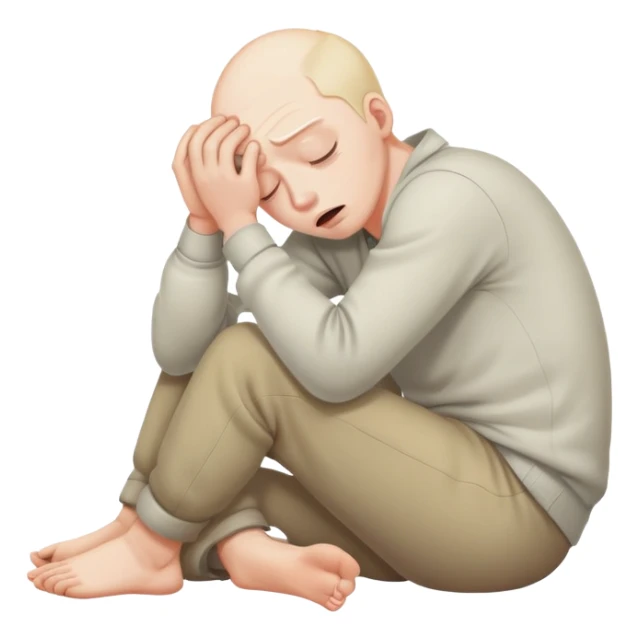 Scared man sitting curled up on himself, hidding his eyes sticker