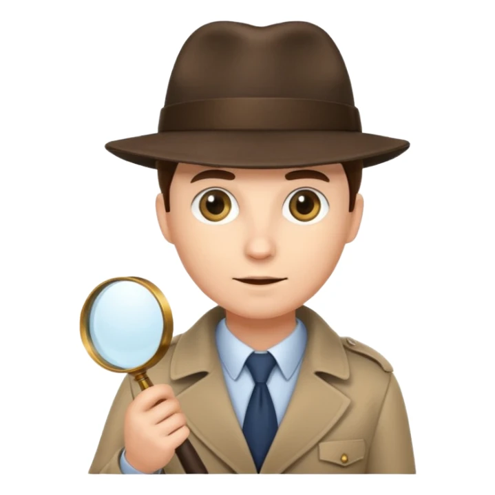 a detective with a hat and a magnifying glass sticker