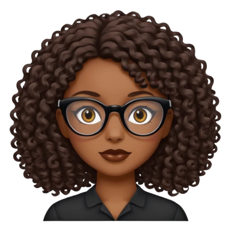 white girl with brown medium length curls and black cat-eye glasses sticker