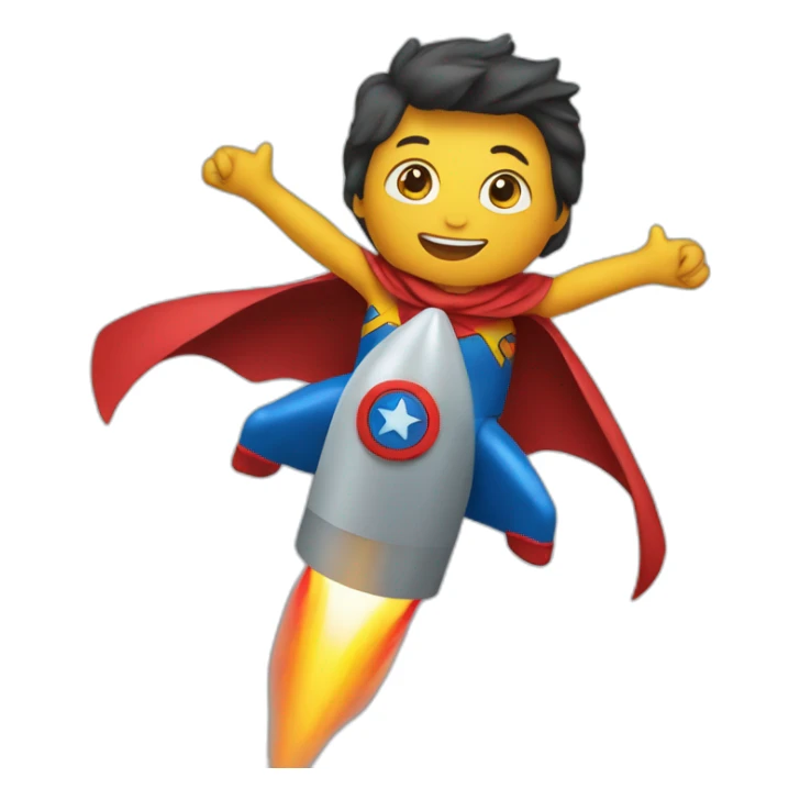 person dressed with a superhero cape riding on a rocket sticker