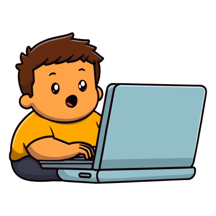 fat brown kid with brown hair using laptop drooling with stupid expression sticker