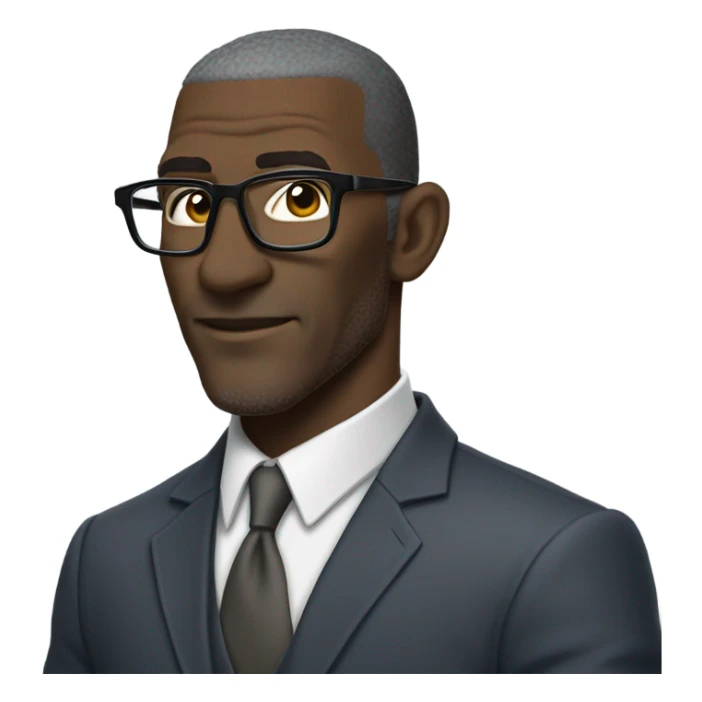 Shannon sharp with suit and glasses and buzz cut and small eyes over 50 small gray beard sticker