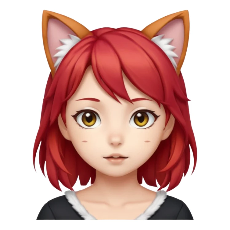 cute anime girl with cat ears, red blowing hair sticker
