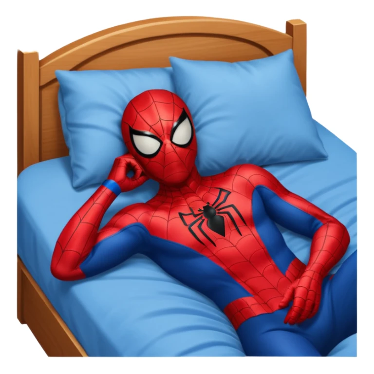 emoji de spiderman acostado en la cama dormido sticker