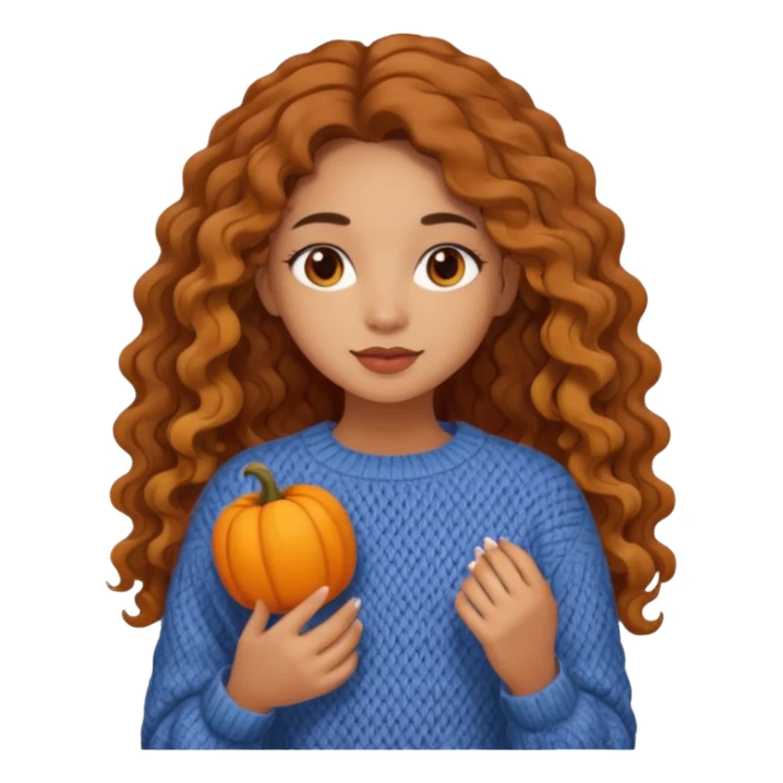 Cozy mixed girl with long wavy hair dressed for fall sticker