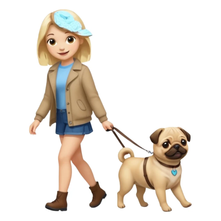 haz una chica rubia paseando a su perro pug sticker