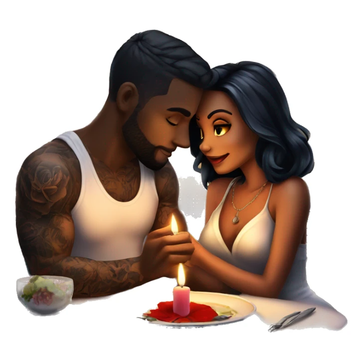 romantic candle light dinner for beautiful tattooed couple sticker