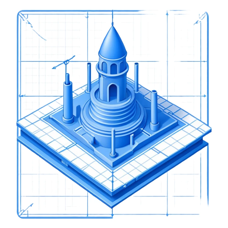blue blueprint with a dashed line connecting a start point and a destination point sticker