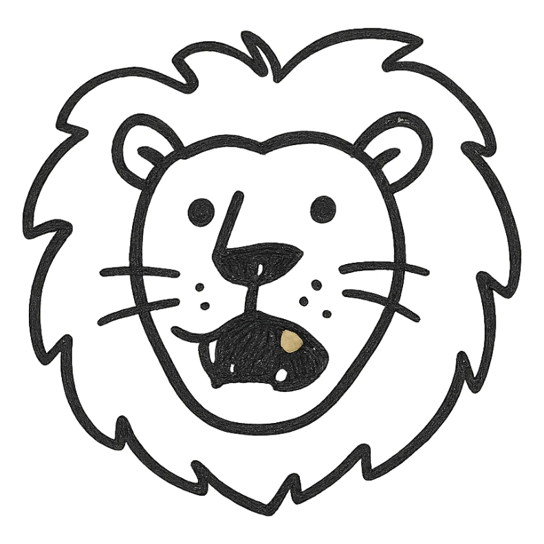 a black lion with a gold tooth, hand drawn outline icon style sticker