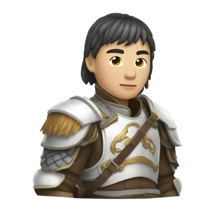 a mongolian soldier  with white skin and leather armor on a horse from the side sticker