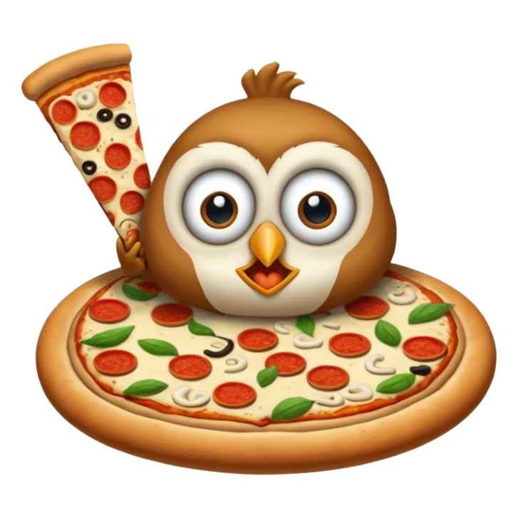 crea un gufo che mangia la pizza sticker