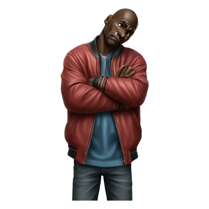 Michael Jordan in a jacket holds his head and is sad photorealistic serious sticker