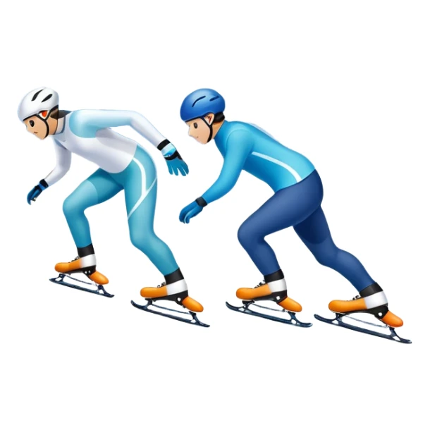 An icon showing a pair of speed skates gliding on an icy track, leaving sharp trails. The background features a grand speed skating arena with spectators, bright lights, and a winter landscape visible through the open structure. Transparent background enhances the dynamic motion. sticker