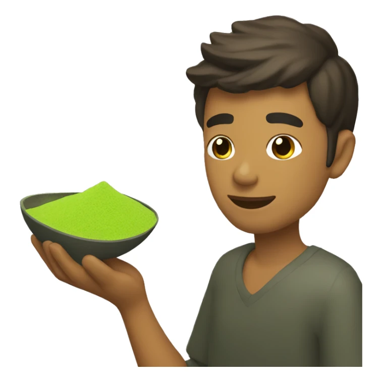 Create gold men who is holding matcha powder in his hand sticker