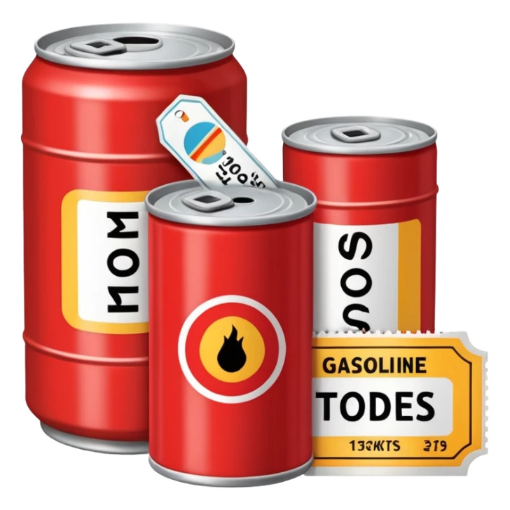 a can of gasoline and 2 tickets sticker