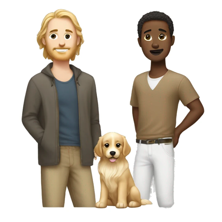 Two white men with brown hair with white golden retriever ￼ sticker