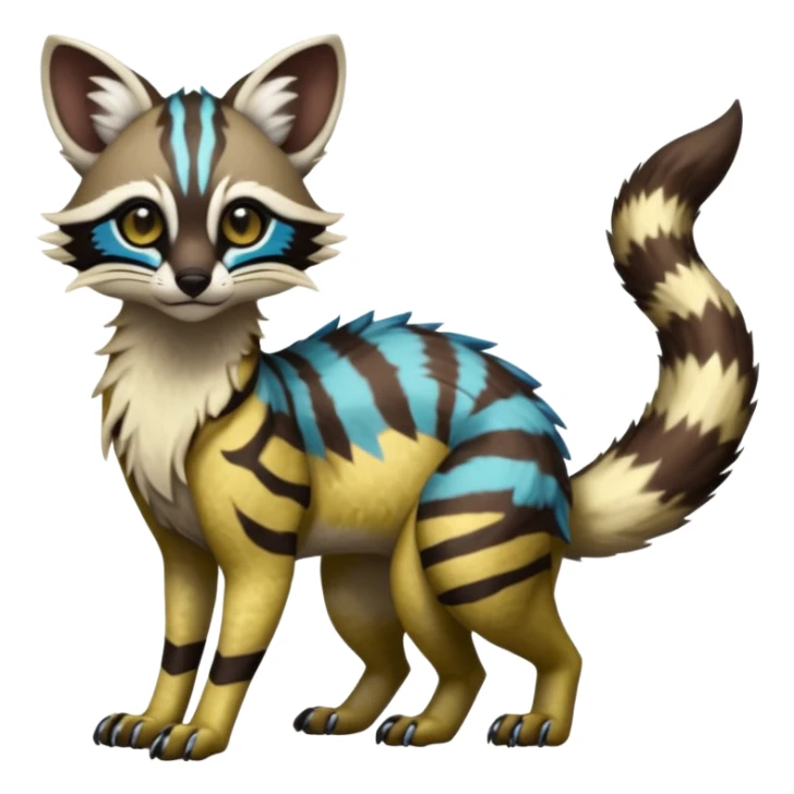 Rare realistic exotic cute epic pretty beautiful handsome gorgeous aesthetic colorful vibrant Vernid-Protogen-Primagen-Wickerbeast-Genet-species-Fakemon-hybrid-creature by LiLaiRa, beautiful intricate markings, full body sticker