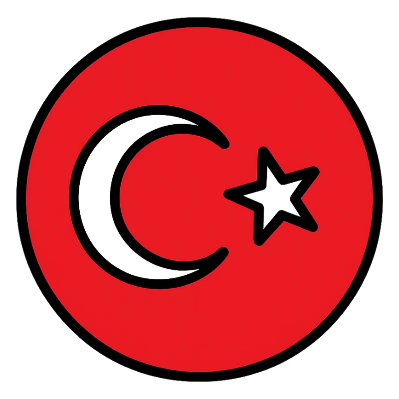 simple Turkish flag emoji, red circle, white crescent and five-pointed star, flat design, transparent background, no shadows, centered, high resolution PNG style sticker