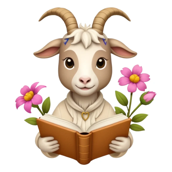 beige goat reading books + flower sticker