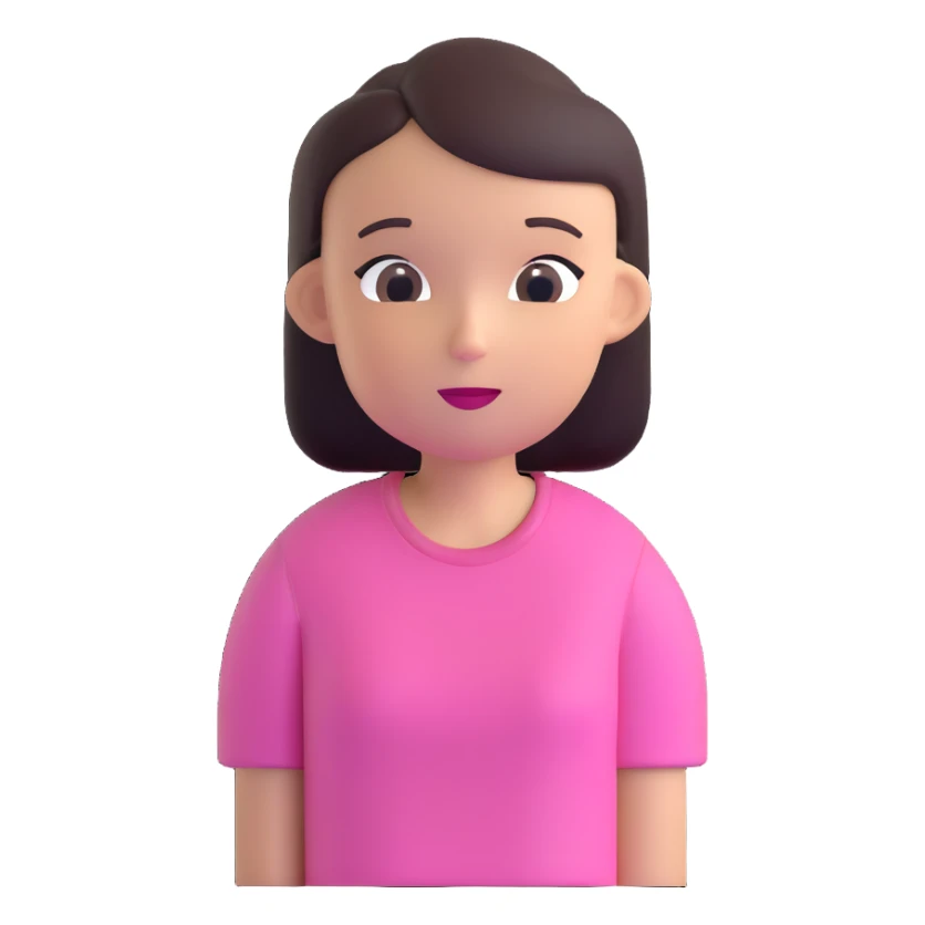 girl with oval-shaped head with flat top wearing a pink t-shirt sticker