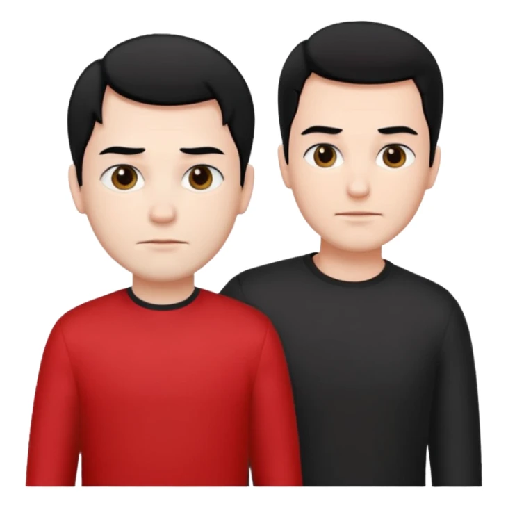 make a father and a son. both with straight black hair. both have white skin. they have to be wearing black and red clothes. there are only two people. sticker