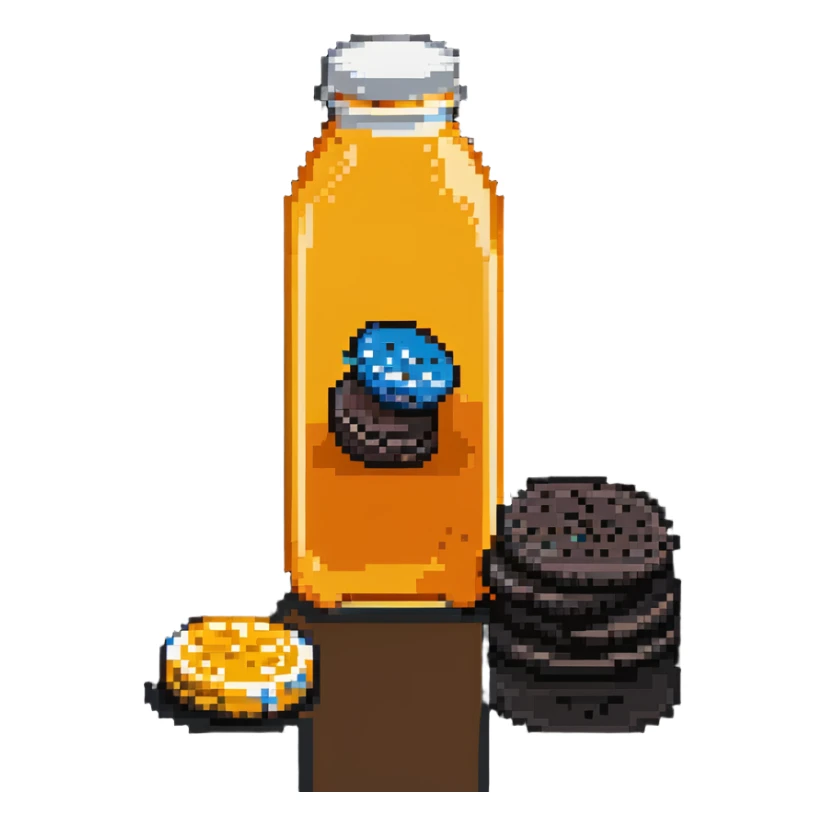 orange juice bottle with Oreo cookies sticker