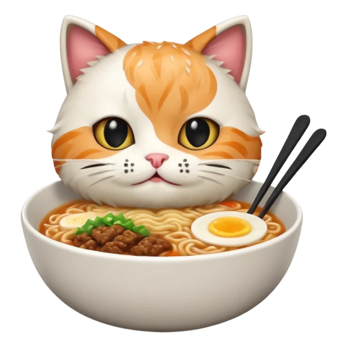 burger cat eating a bowl of ramen sticker