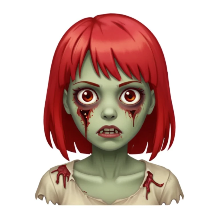 faça uma mulher zumbi com médio com franja com mechas na ponta vermelha  sticker