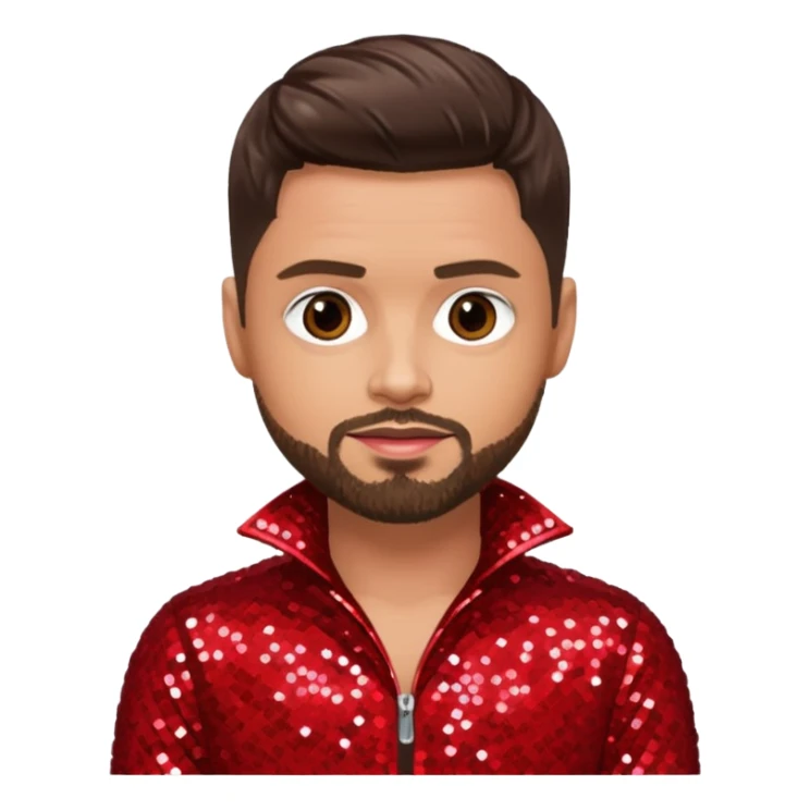 Keith Duffy from Boyzone with dark brown hair, light skin, red sequin outfit sticker