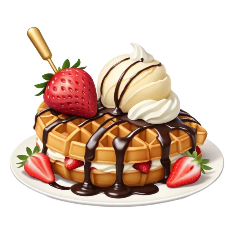 Croffle (croissant waffle) with ice cream and strawberry sticker