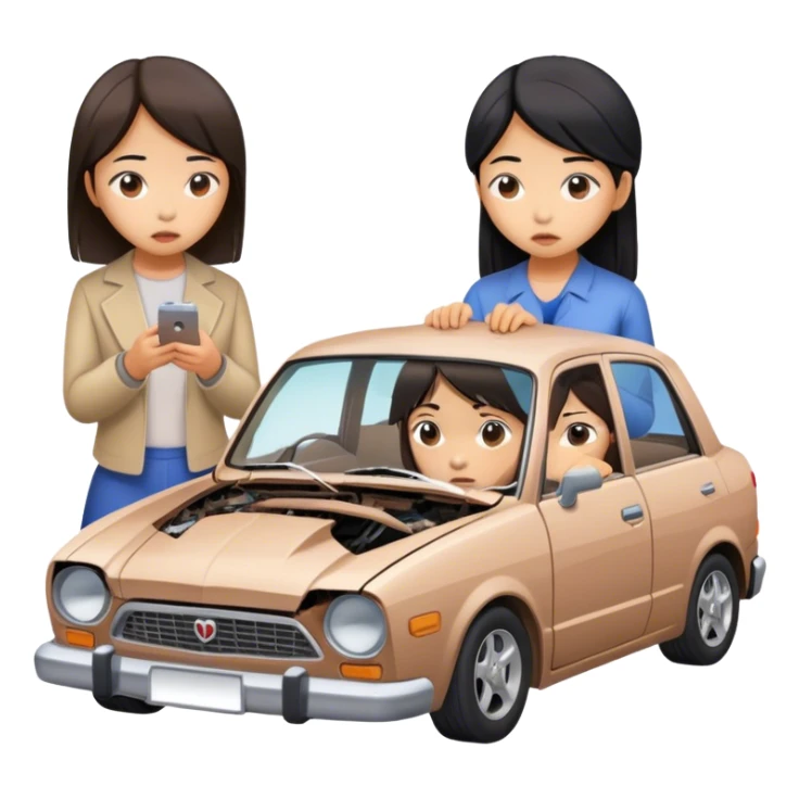 two asian girl friends broken car sticker
