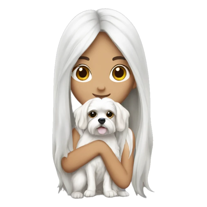 Brunette girl long hair holding a white  Maltese dog sticker