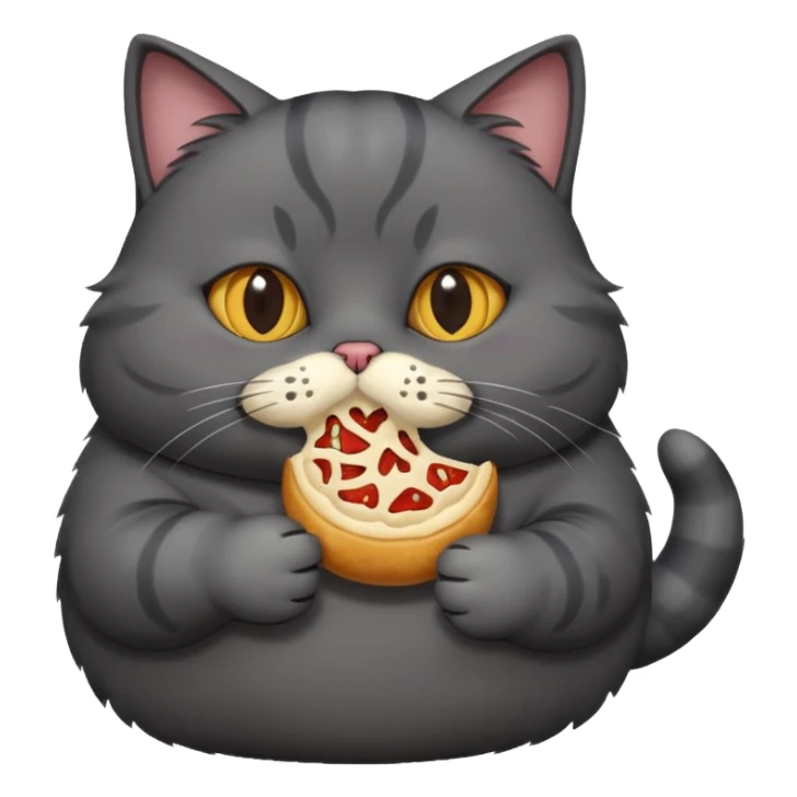 Fat dark gray cat with food in its mouth  sticker