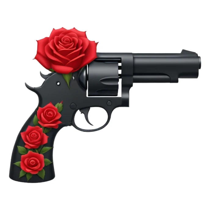A minimalist side-profile pistol silhouette wrapped in elegant thorned roses. The roses should weave naturally around the frame and grip, with subtle thorns curling along the barrel. The roses are the focal point, symbolizing beauty and control over power. sticker