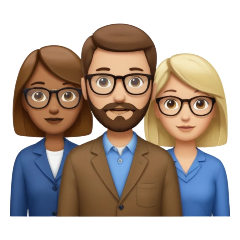 Four people including a man with hair and glasses, a man with a beard and no glasses, a woman with long brown hair and no glasses and a woman with a blonde bob and no glasses sticker