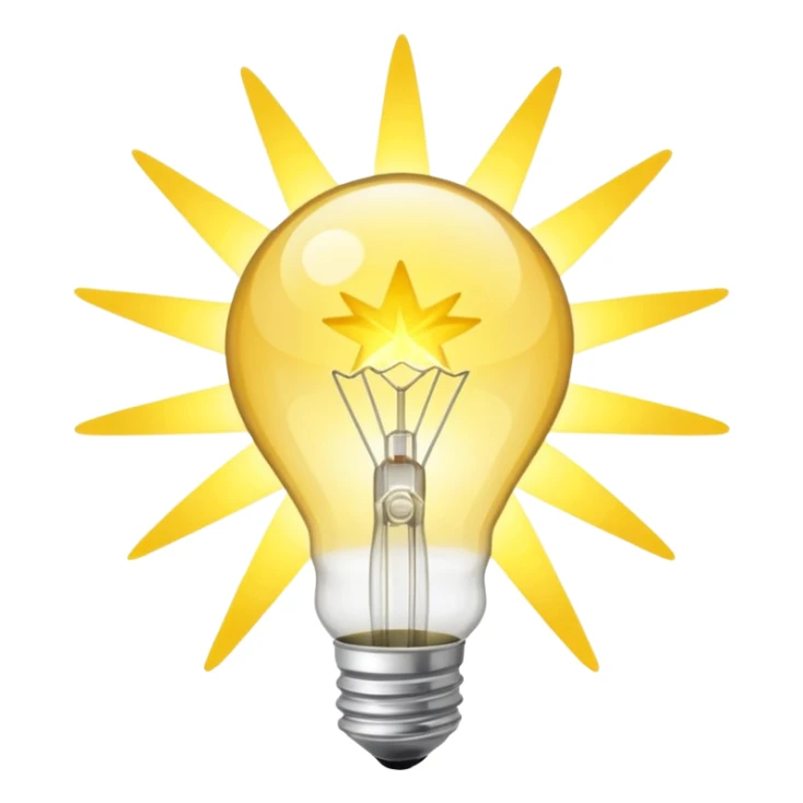 eine glühbirne mit hellen strahlen, die von innen nach außen strahlen wie ein stern sticker