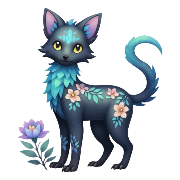 Multicolored sparkly pastel dark iridescent light pale gloomy spooky cute adorable pretty cool elegant realistic floral exotic Trico-Bolthund-Luxray-Falvie-Fionbri, full body sticker