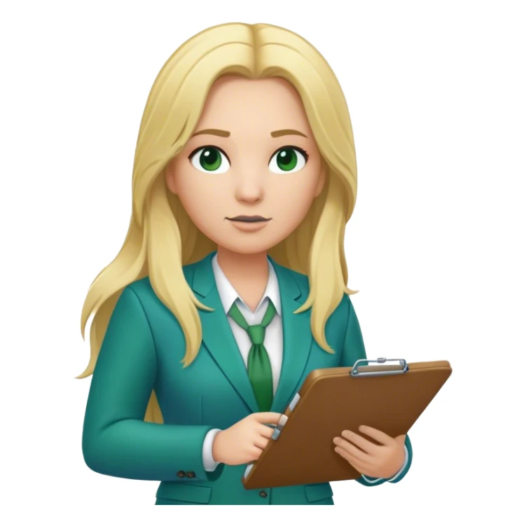 Full Body white plus size female basketball head coach using a clipboard with long blonde hair in a blue and green suit sticker
