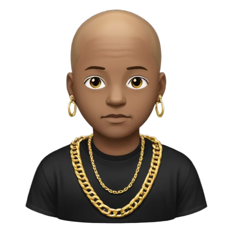Young African rapper, bald with chain sticker