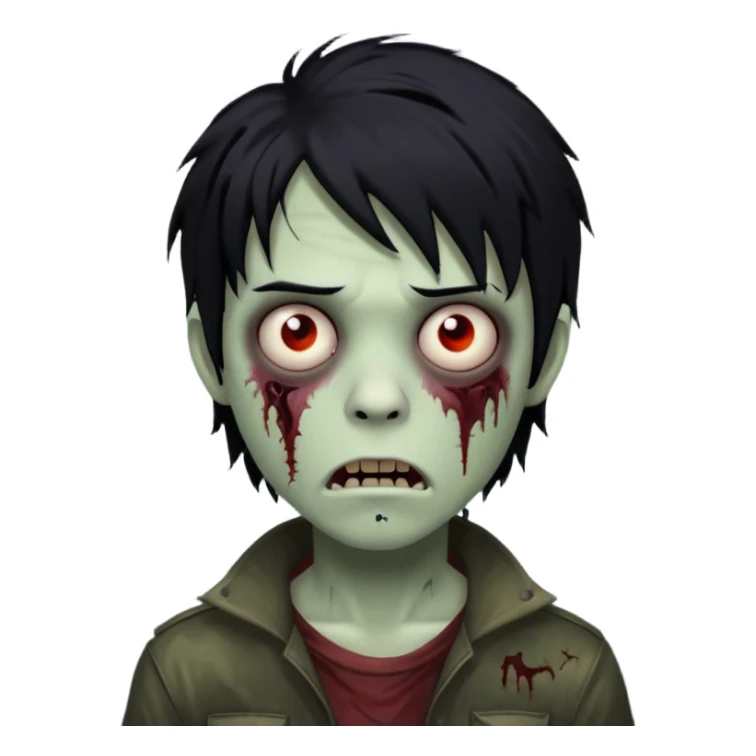 Boy, zombie, black hair, medium long, emo, shaggy, dark, spooky, creepy expression sticker