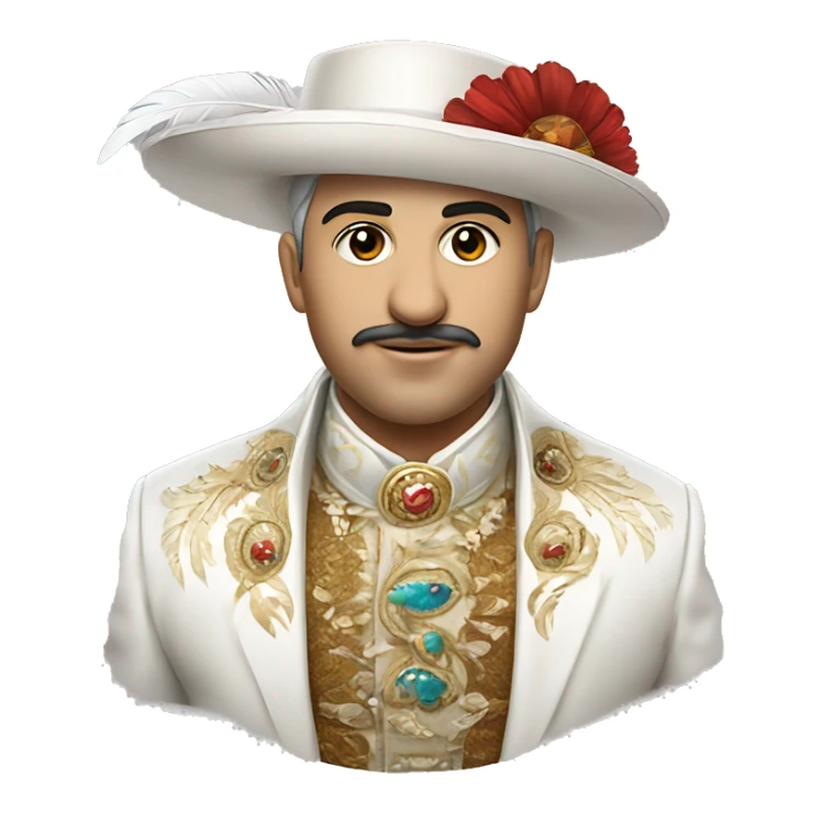An emoji of a traditional Turkish circumcision outfit, featuring a white suit with decorative embroidery, a cape, and a matching hat adorned with feathers sticker