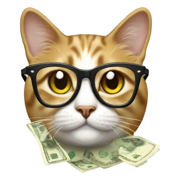 cat in black glasses with money sticker
