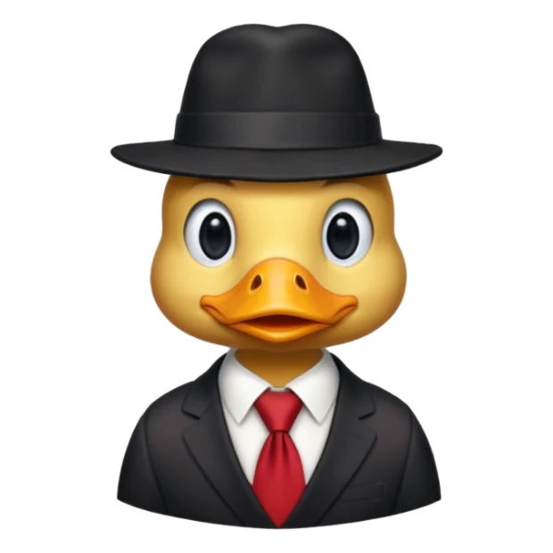 duck wearing a black red tall hat and tie  sticker