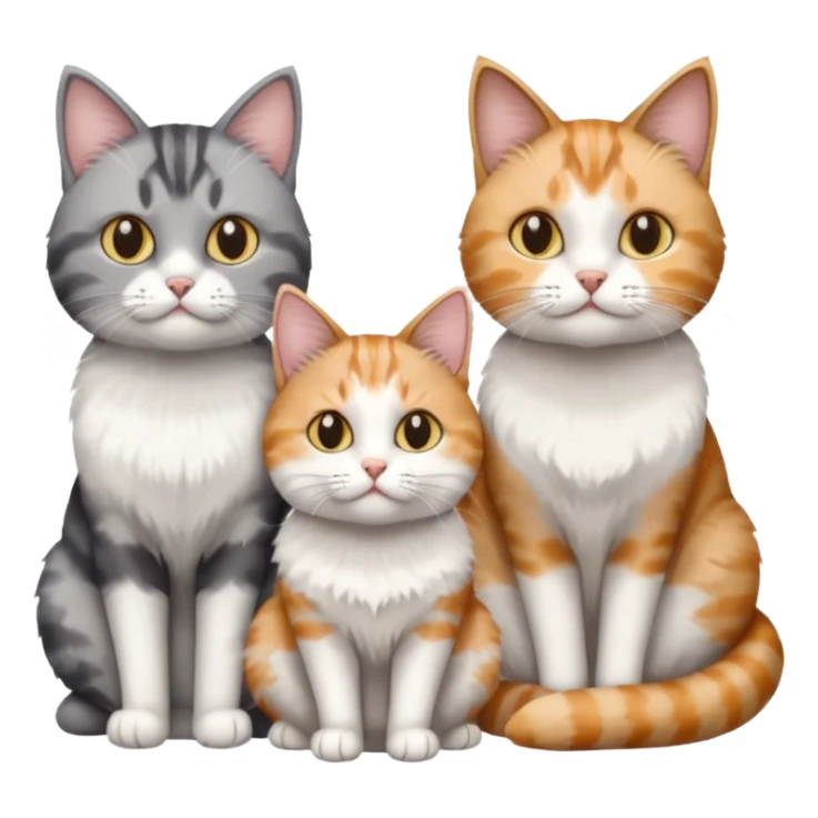 a fluffy grey and white cat sitting with 2 other cats sticker