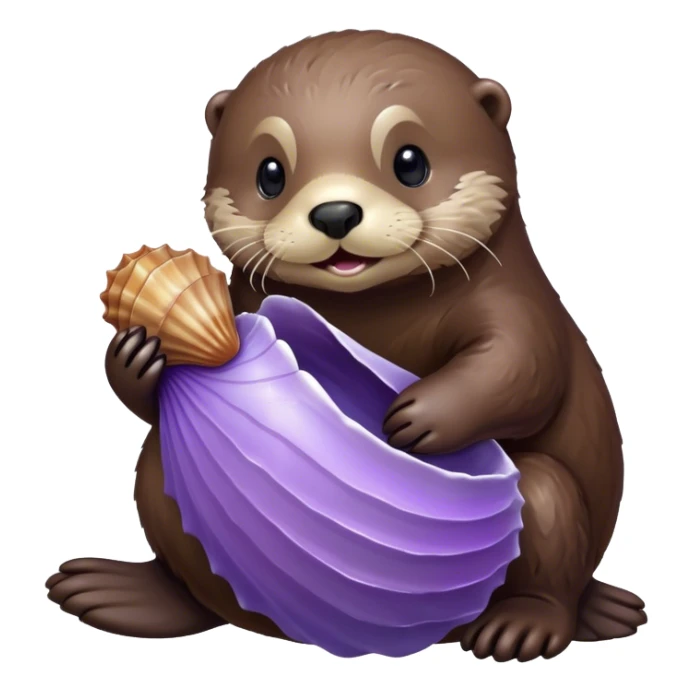 Detailed sea otter with smooth fur and light purple sea shell  sticker