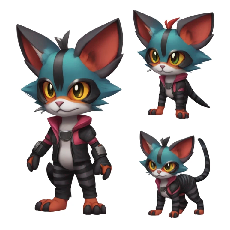 Cool Anthro Noivern-Litten-Sphynx-Pokémon with edgy stripes collar punk techwear cool fiddler-hat Full Body sticker