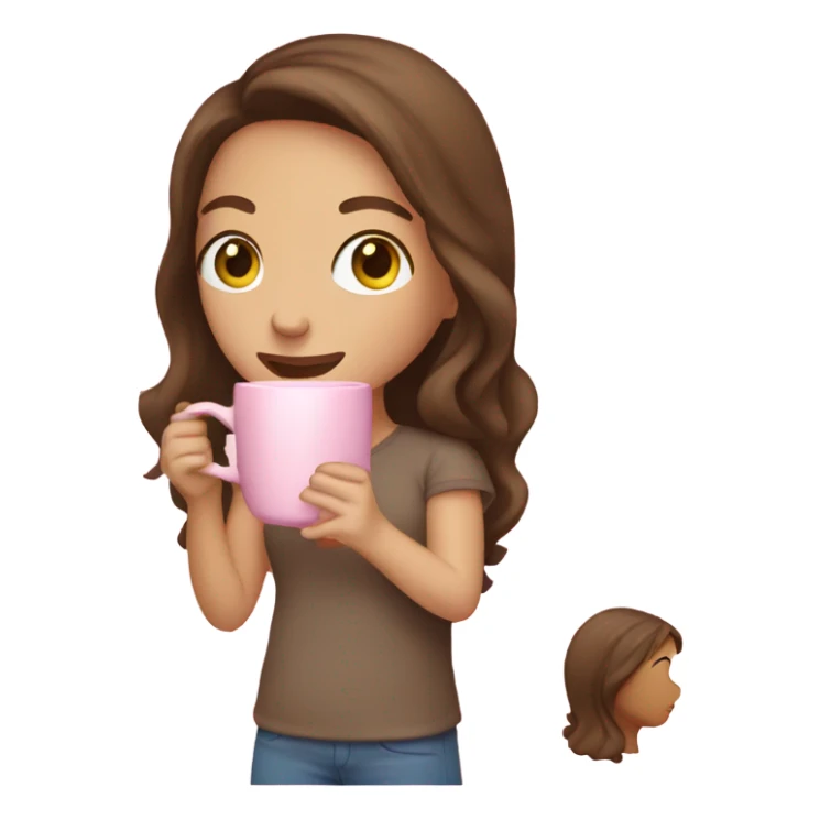 girl with brown hair drinking from light pink mug  sticker
