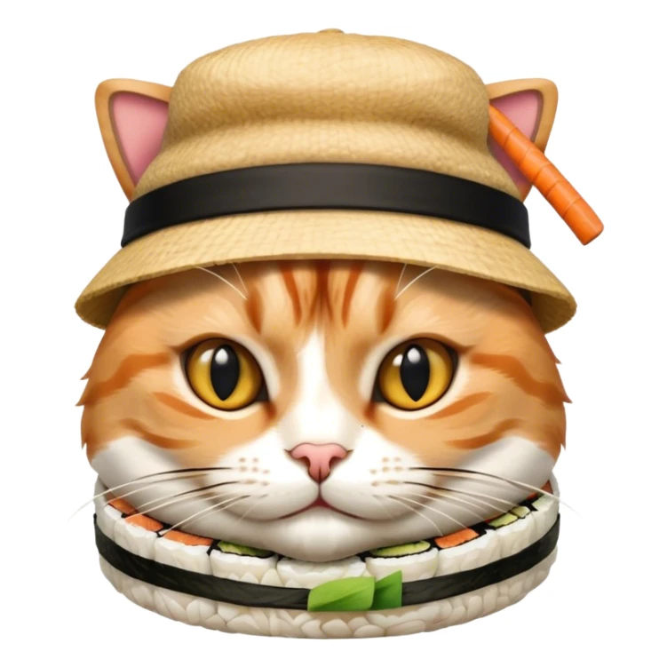 cat wearing a hat made out of sushi sticker