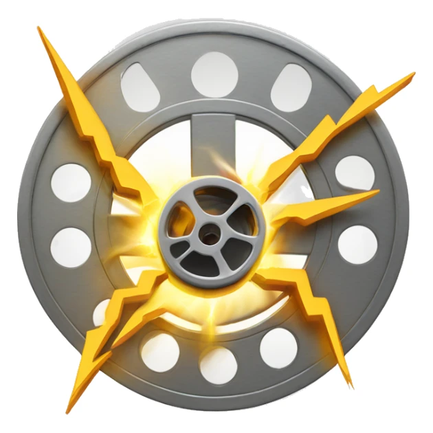 a lightening bolt that pierces through the centre of a roll film reel sticker