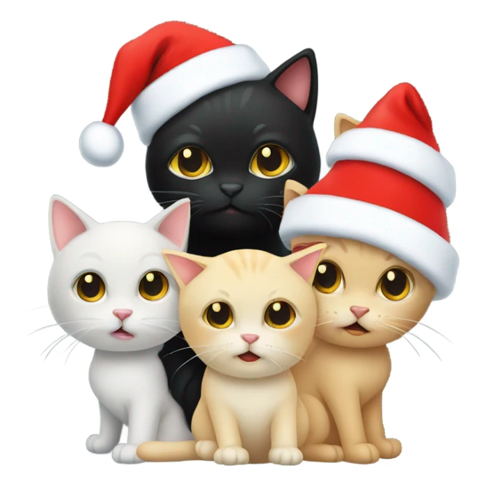 One black cat, 2 blonde cats all wearing Santa hats sticker